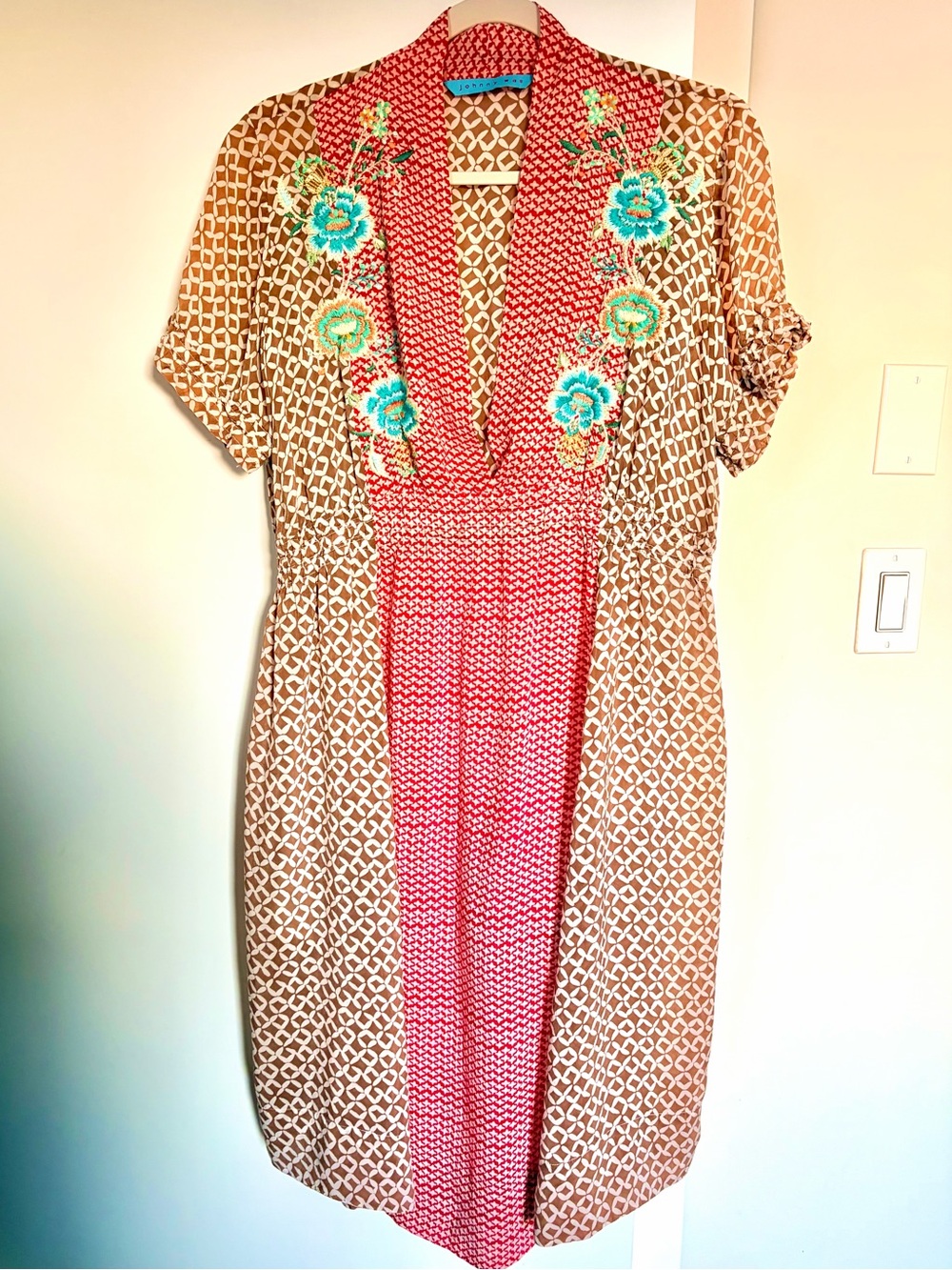 ✨ Johnny Was Embroidered Mixed Print Tunic Dress Luxe Boho Silk Blend Artisan